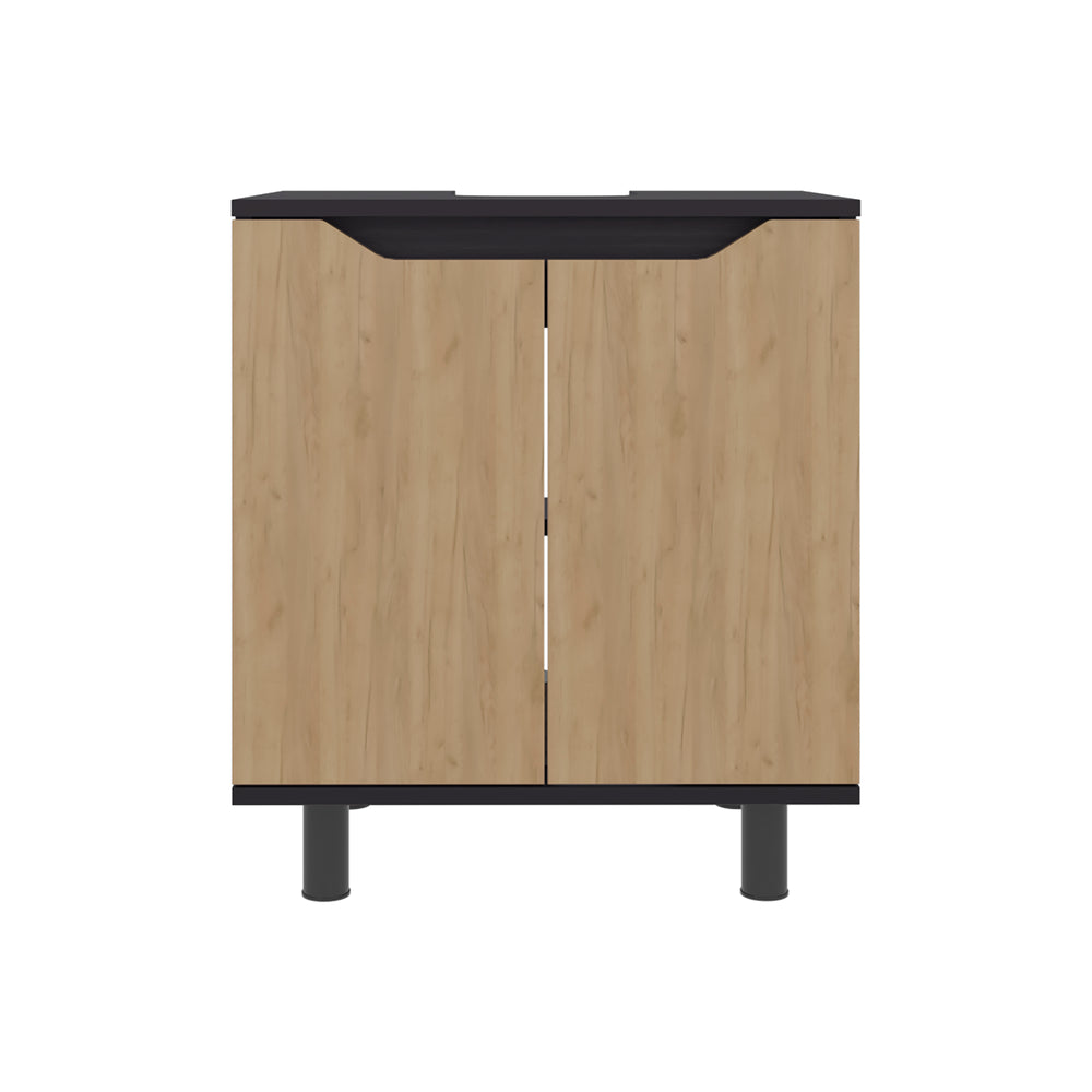 22-Inch Castalia Under Under-Sink Storage Cabinet with Double Door and 2 Open Shelves – Adjustable Interior Shelving