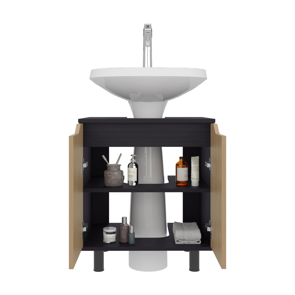 22-Inch Castalia Under Under-Sink Storage Cabinet with Double Door and 2 Open Shelves – Raised Leg Base