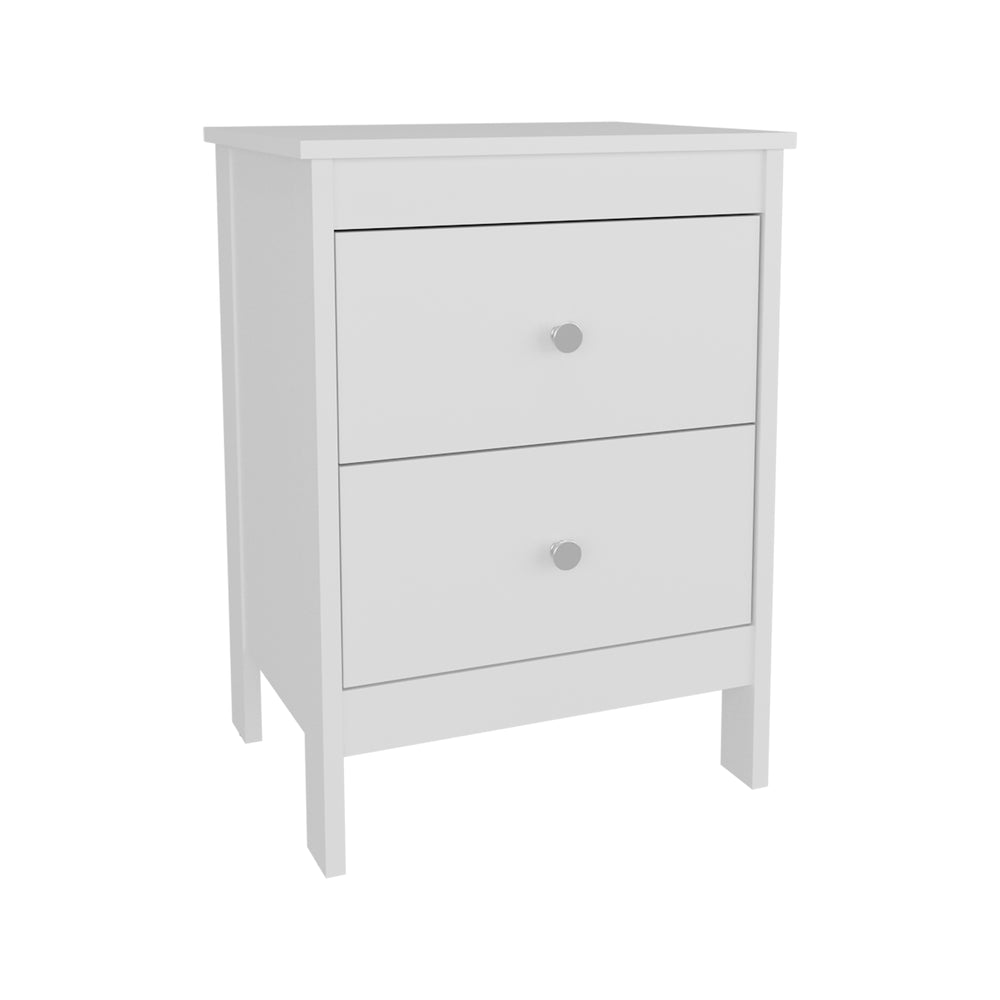 19-Inch Norge Nightstand with 2-Drawer – Sturdy White Build