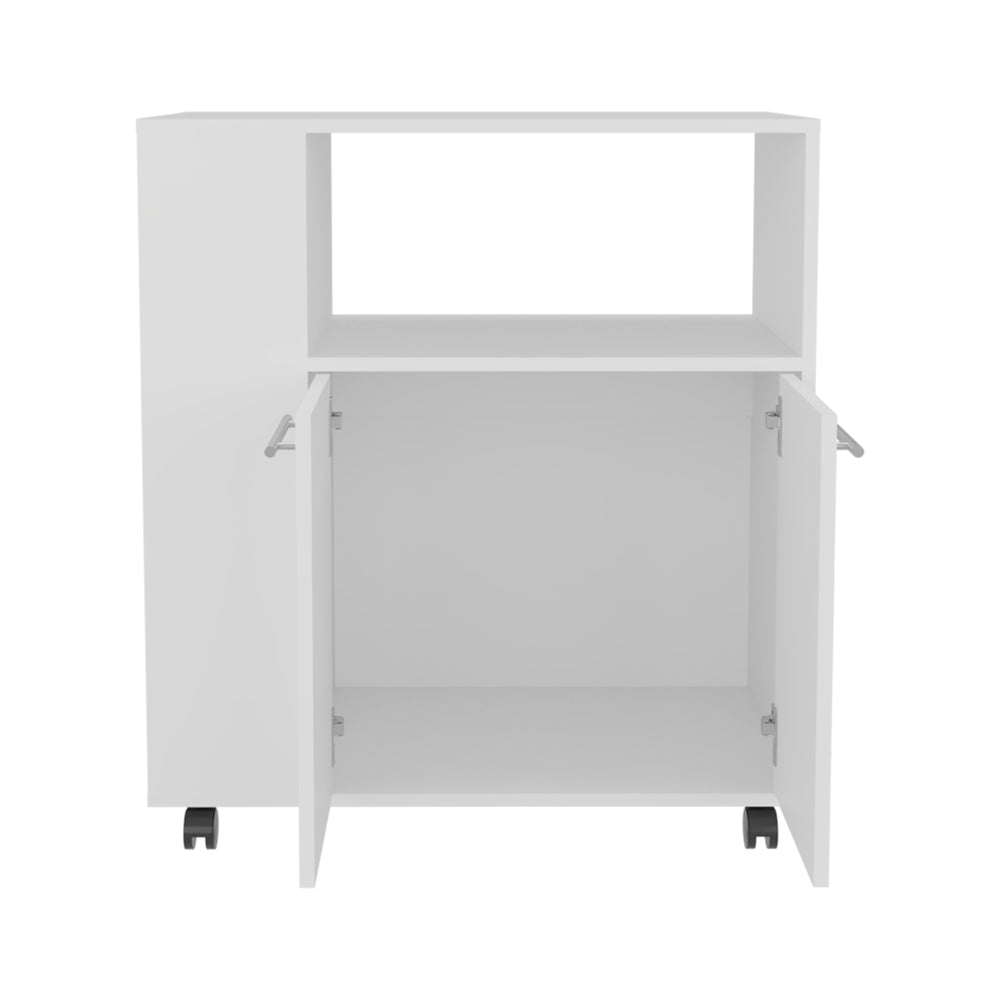 30-Inch Bremerton Rolling Kitchen Cart with Casters and Double Door – Compact Kitchen Footprint