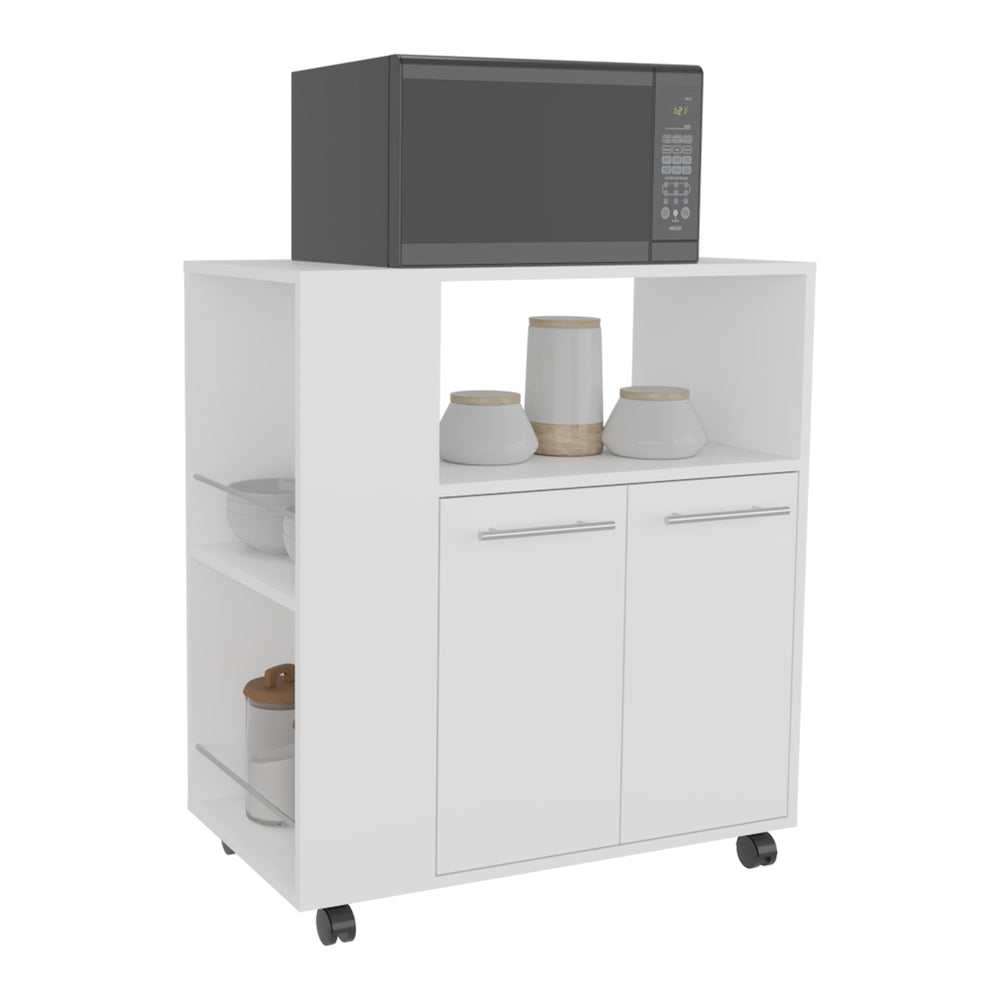 30-Inch Bremerton Rolling Kitchen Cart with Casters and Double Door – Open Top Niche