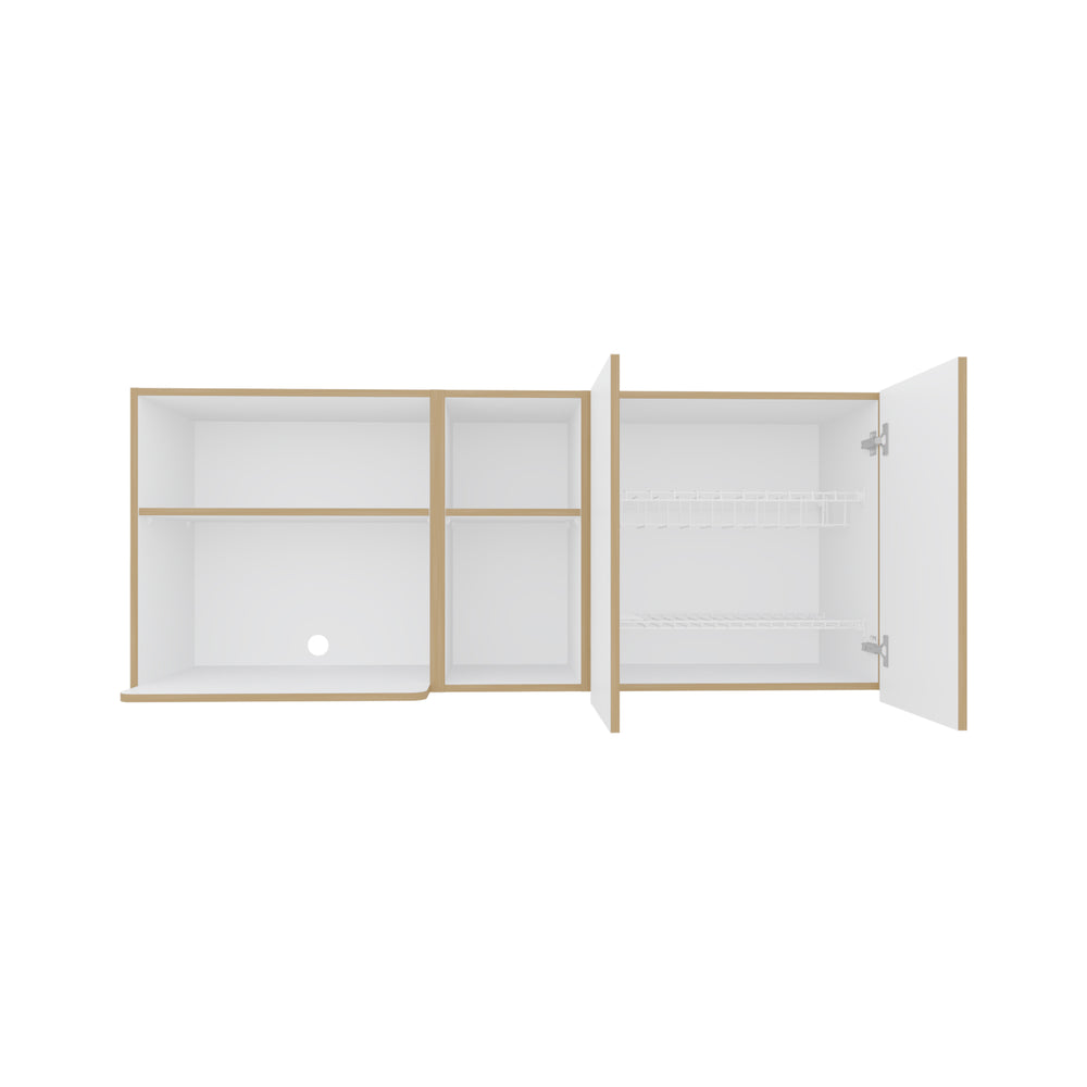 59-Inch Sidman Wall Cabinet with Double Door and 4 Open Shelves – Two-Tone Wall Finish