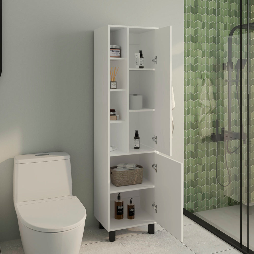 18-Inch Nicut Storage Cabinet with Double Door and 8 Open Shelves – Concealed Cabinet Storage