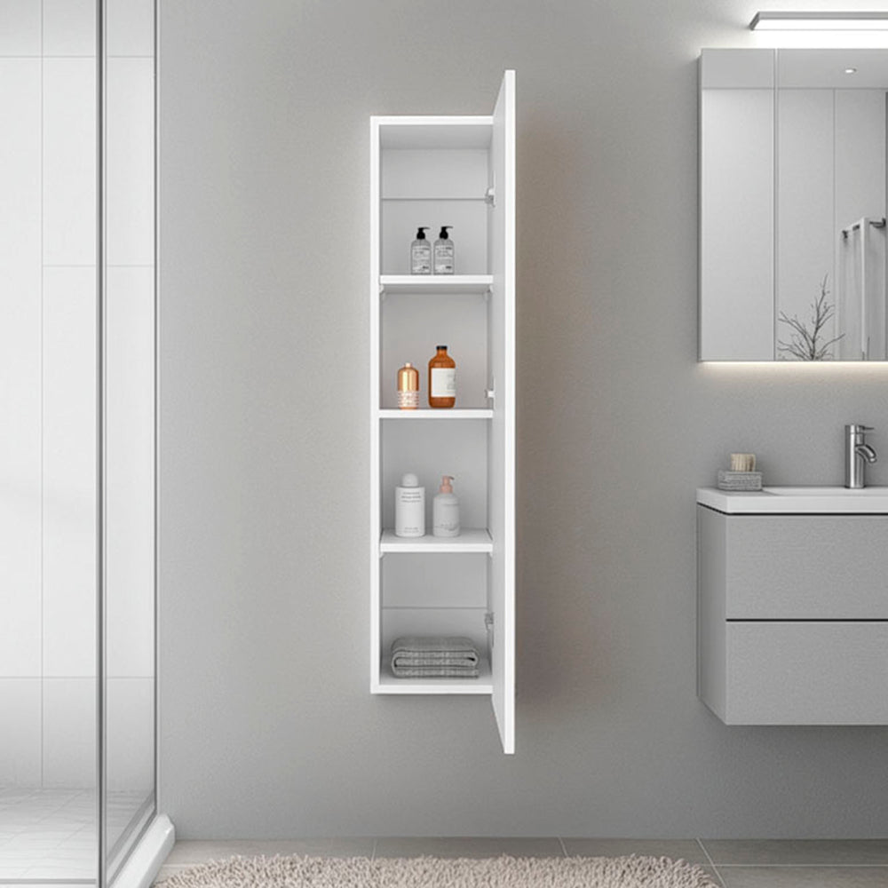 10-Inch Bigelow Wall Cabinet with Single Door and 4 Open Shelves – Tall, Narrow Storage