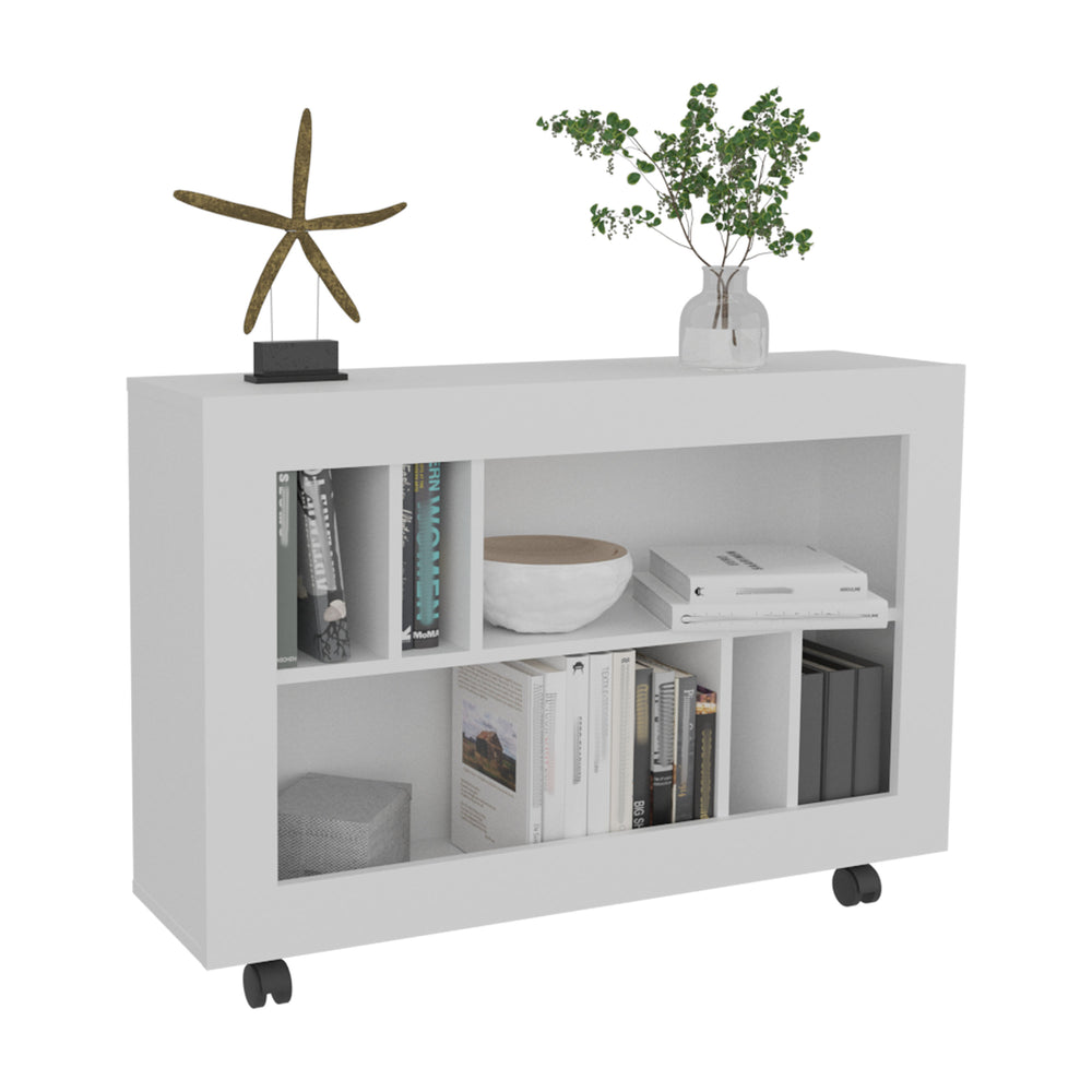 37-Inch Lacey Console Furniture with Casters and 5 Open Shelves – Rolling Mobile Design