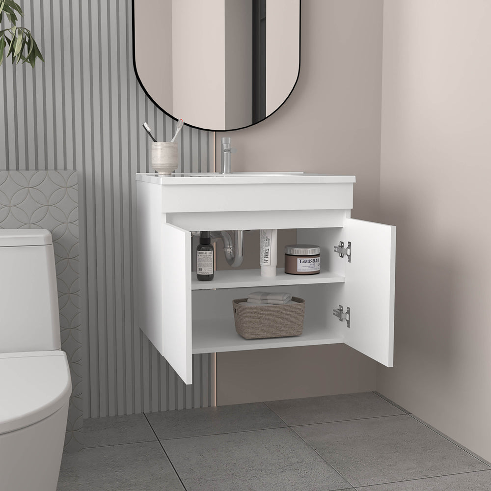 23-Inch Tarentum Bathroom Vanity with Sink with Double Door and 2 Open Shelves – Concealed Cabinet Storage