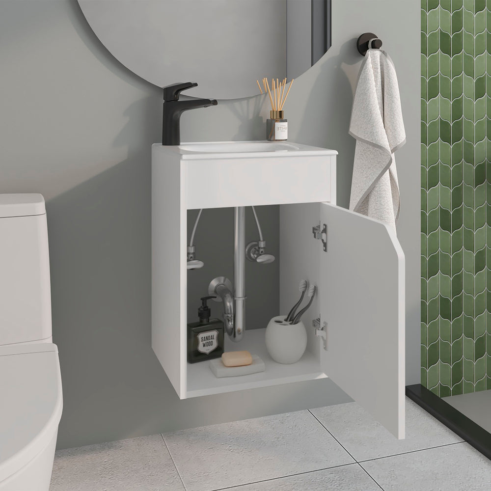 16-Inch Klawock Bathroom Vanity with Sink with Single Door – Integrated Sink Top