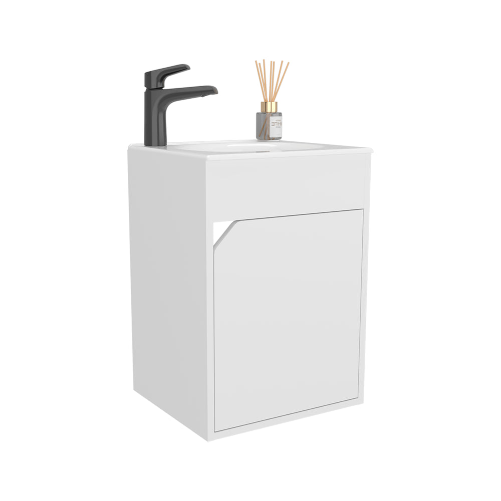 16-Inch Klawock Bathroom Vanity with Sink with Single Door – White Finish