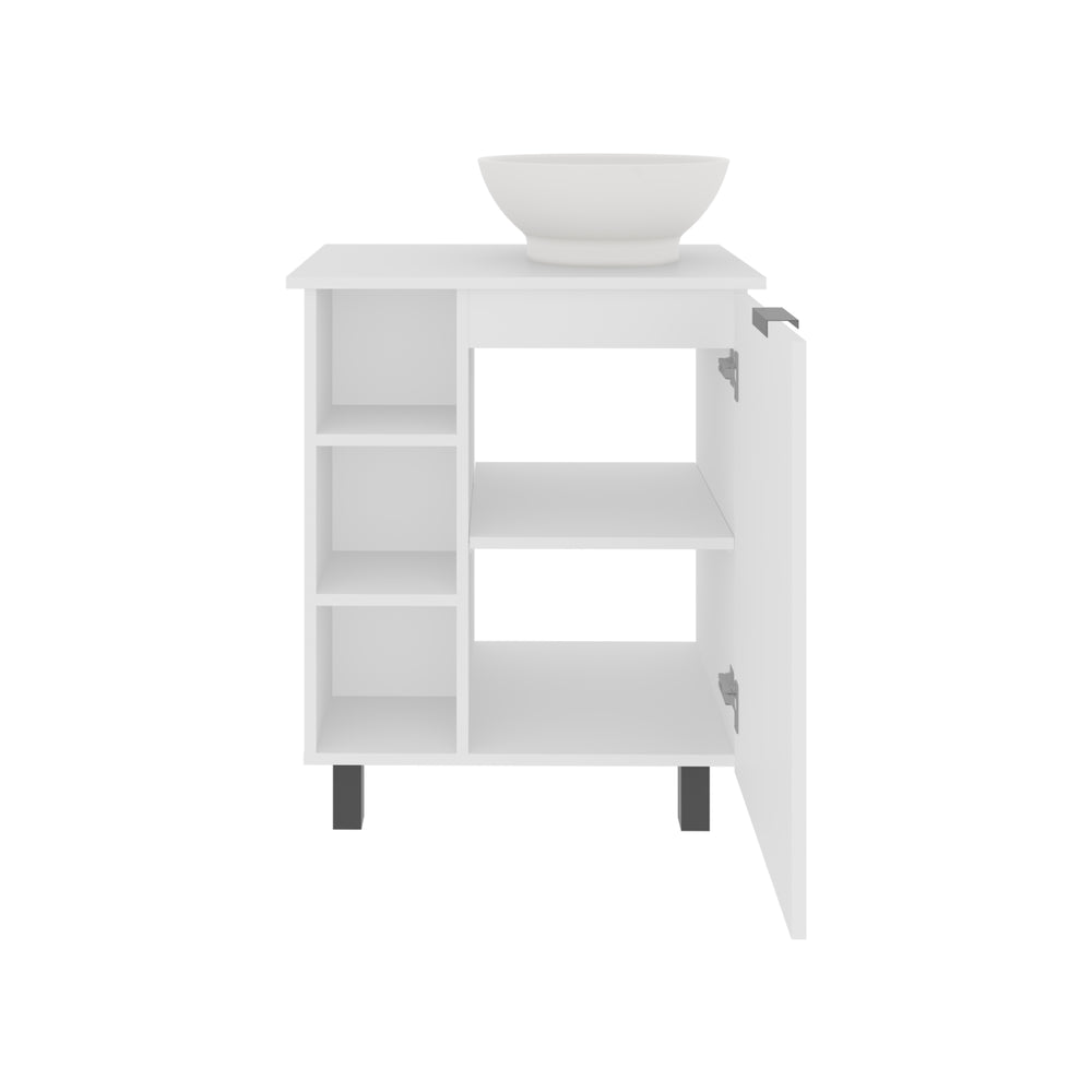 24-Inch Dobson Bathroom Vanity with Sink with Single Door and 5 Open Shelves – Open Side Shelving