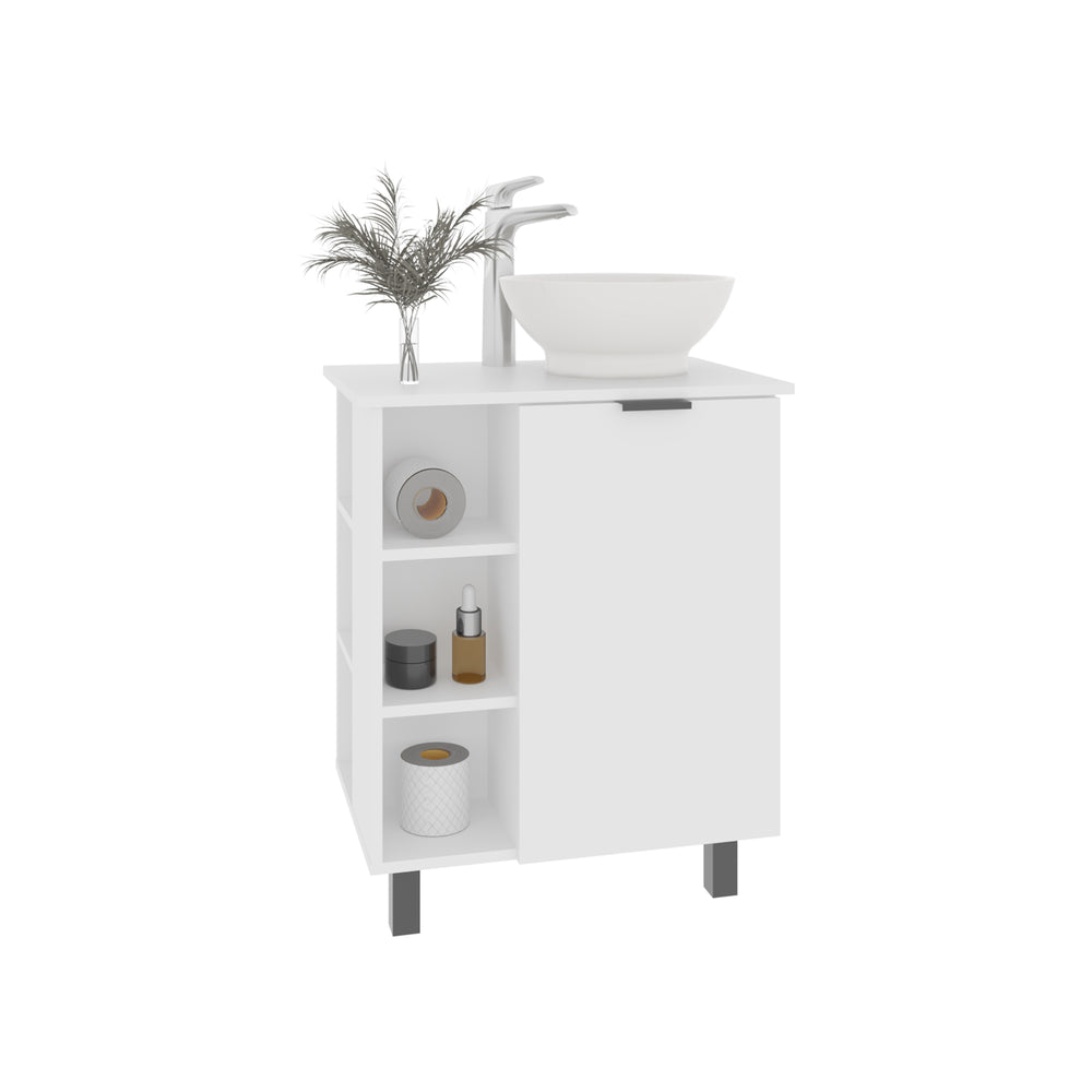 24-Inch Dobson Bathroom Vanity with Sink with Single Door and 5 Open Shelves – Integrated Sink Top