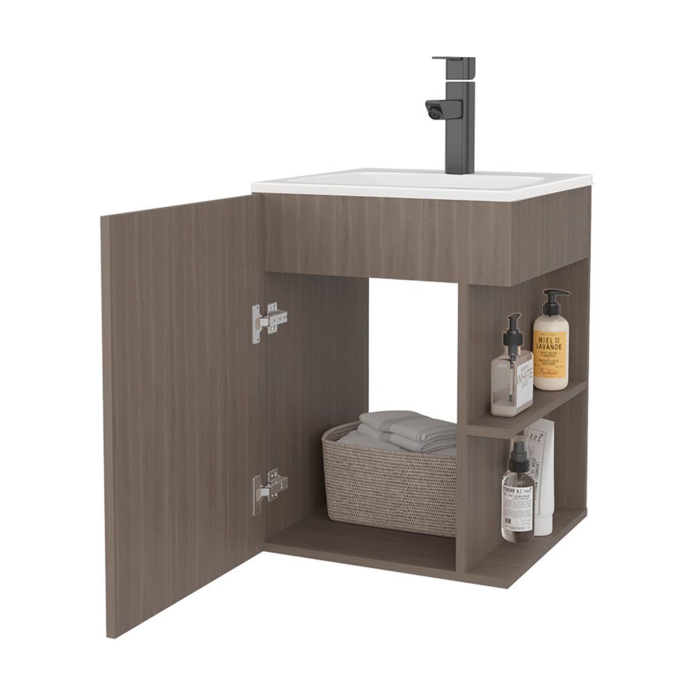 18-Inch Froid Bathroom Vanity with Sink with Single Door and 2 Open Shelves – Enclosed Cabinet Storage