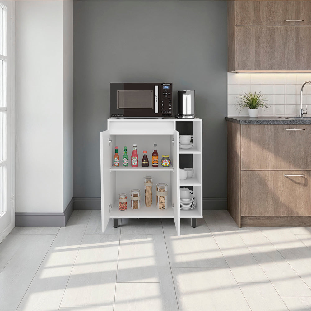 32-Inch Hazen Storage Cabinet with Double Door and 5 Open Shelves – Dedicated Microwave Niche