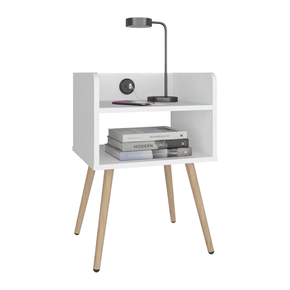 16-Inch Morven Nightstand with 2 Open Shelves – Built-In USB Charging Port