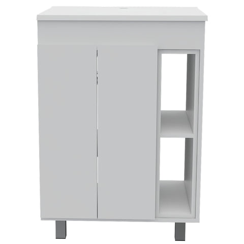 DEPOT E-SHOP Acra Free Standing Vanity, Two Interior Shelves, Two External Shelves, Double Door Cabinet