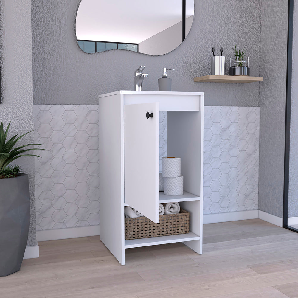 18-Inch Braavos Bathroom Vanity with Sink with Single Door and 2 Open Shelves – Cabinet Door Storage