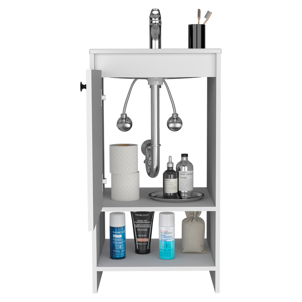 18-Inch Braavos Bathroom Vanity with Sink with Single Door and 2 Open Shelves – Durable White Finish