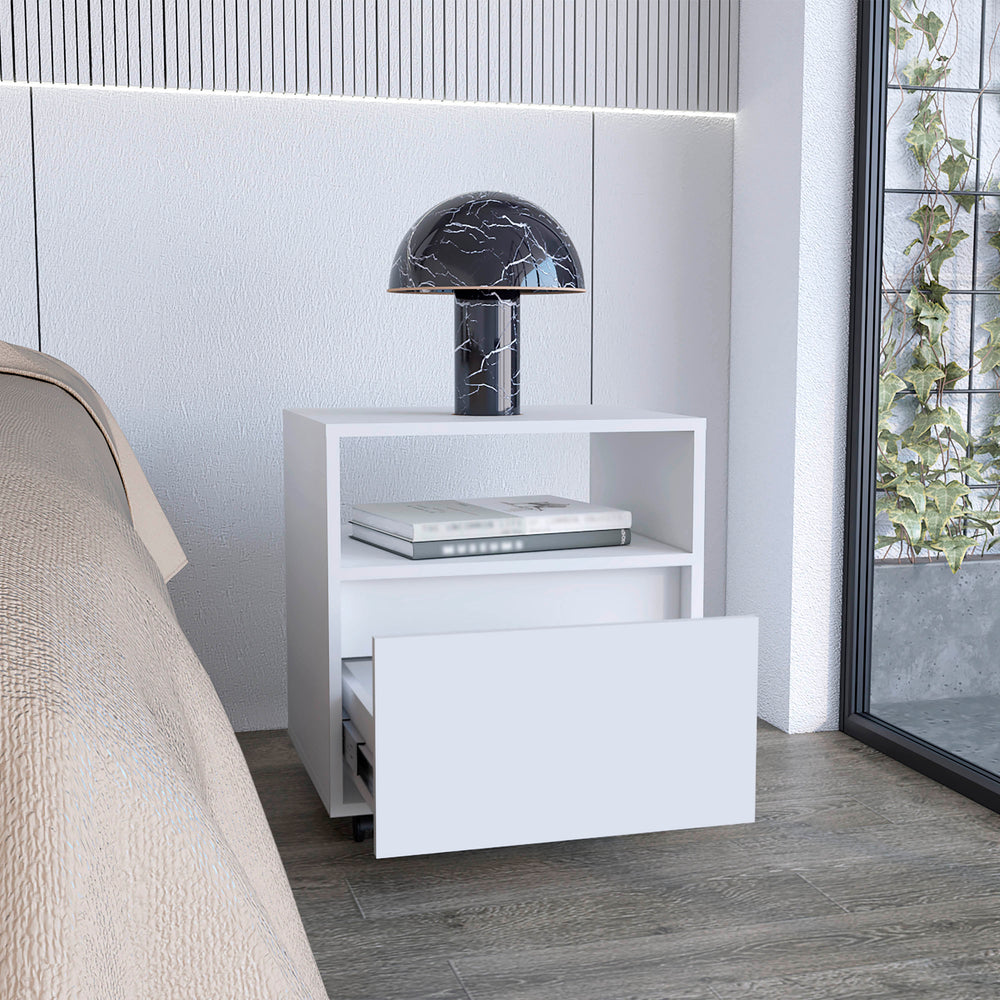 19-Inch Wasilla Nightstand with Casters and 1-Drawer – Concealed Drawer Storage