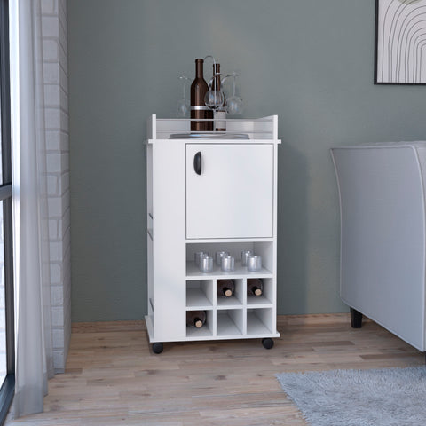 DEPOT E-SHOP Fraser Bar Cart with 6 Built-in Wine Rack and Casters, White