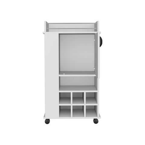 DEPOT E-SHOP Fraser Bar Cart with 6 Built-in Wine Rack and Casters, White