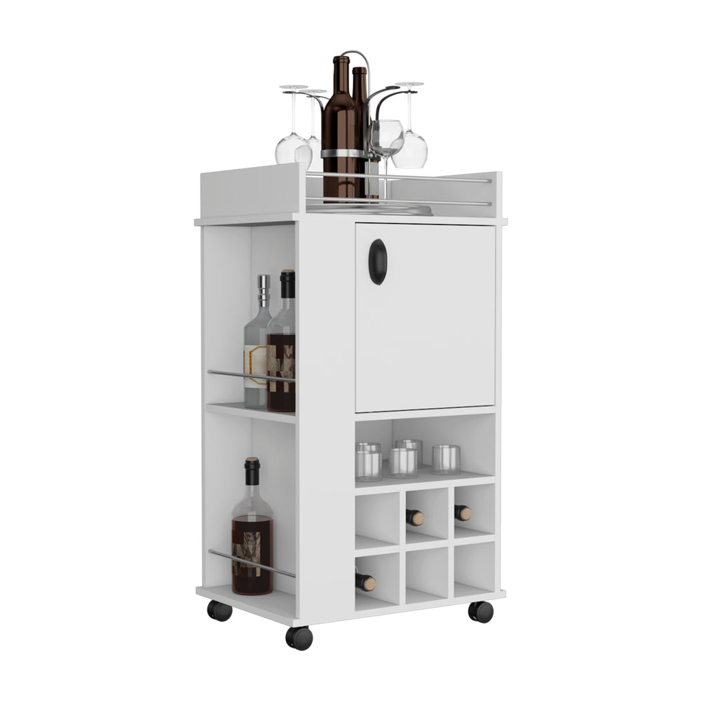 22-Inch Fraser Bar Cart with Wine Rack and Casters – Concealed Cabinet Storage