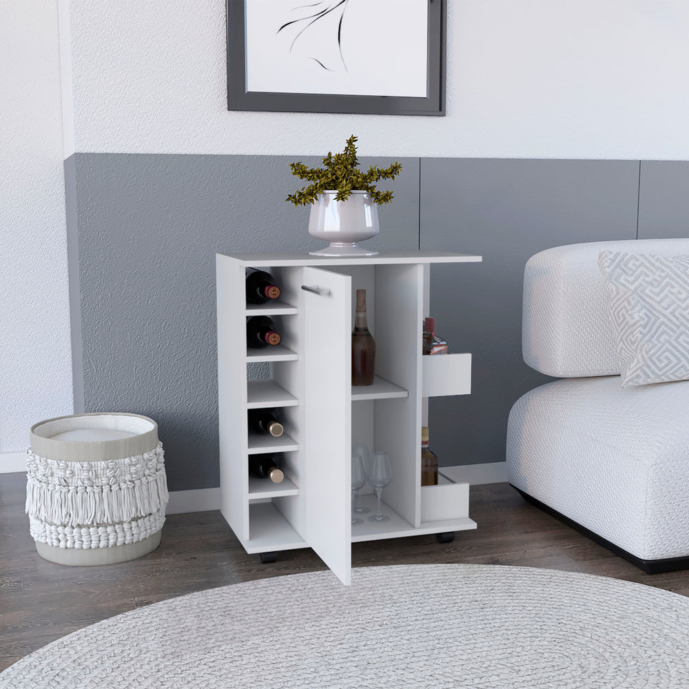 26-Inch Selden Bar Cart with Casters – Cabinet Door Storage