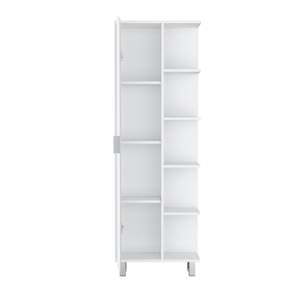 21-Inch Keller Linen Tower Cabinet with Single Door and 9 Open Shelves – Slim Footprint