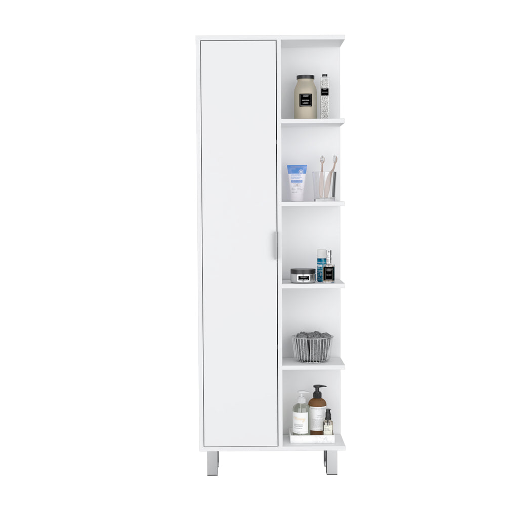 21-Inch Keller Linen Tower Cabinet with Single Door and 9 Open Shelves – Sturdy White Build