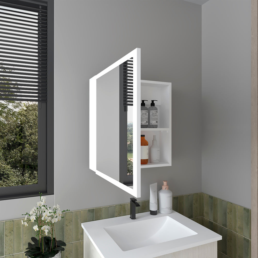 20-Inch Loring Medicine Cabinet with Single Door and 4 Open Shelves – Adjustable Interior Shelving