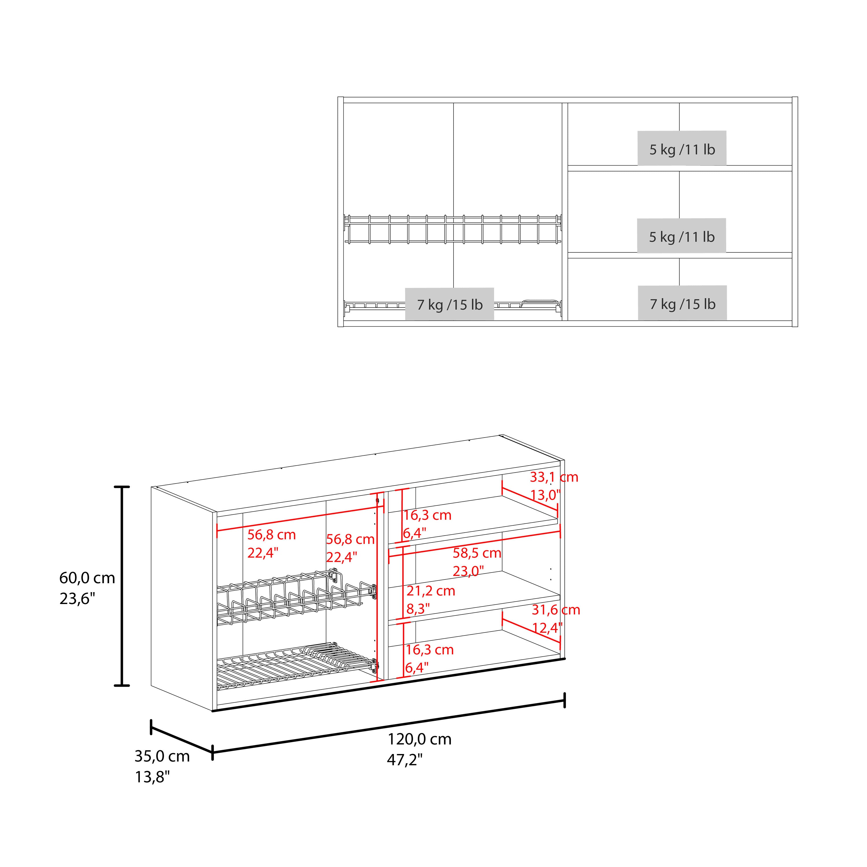 MLB 14774 - 120 Napoles wall kitchen cabinet (white), inner dimensions and weight capacity