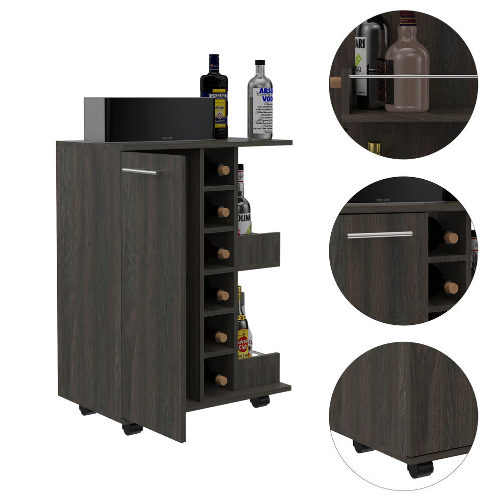 Magda Bar Cart with Wine Rack and Casters – Compact Footprint