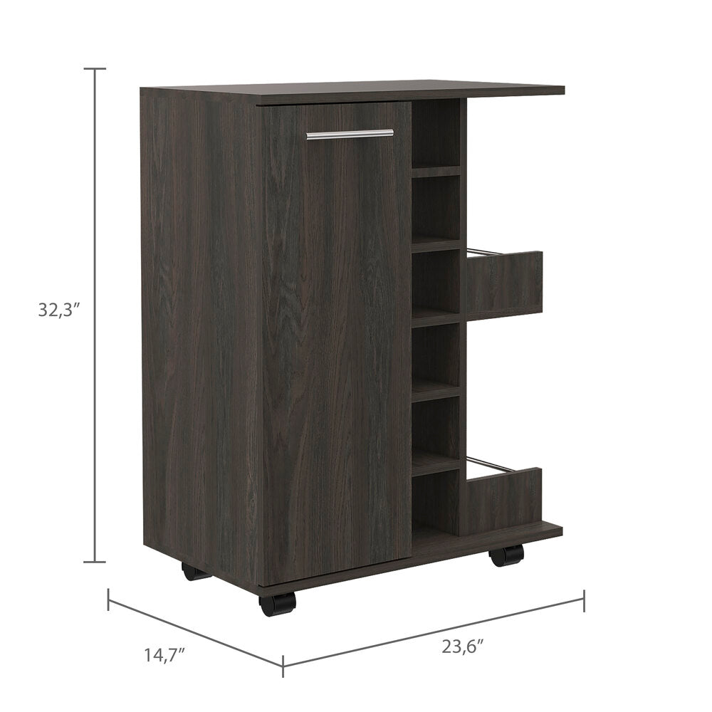 Magda Bar Cart with Wine Rack and Casters – Durable Construction