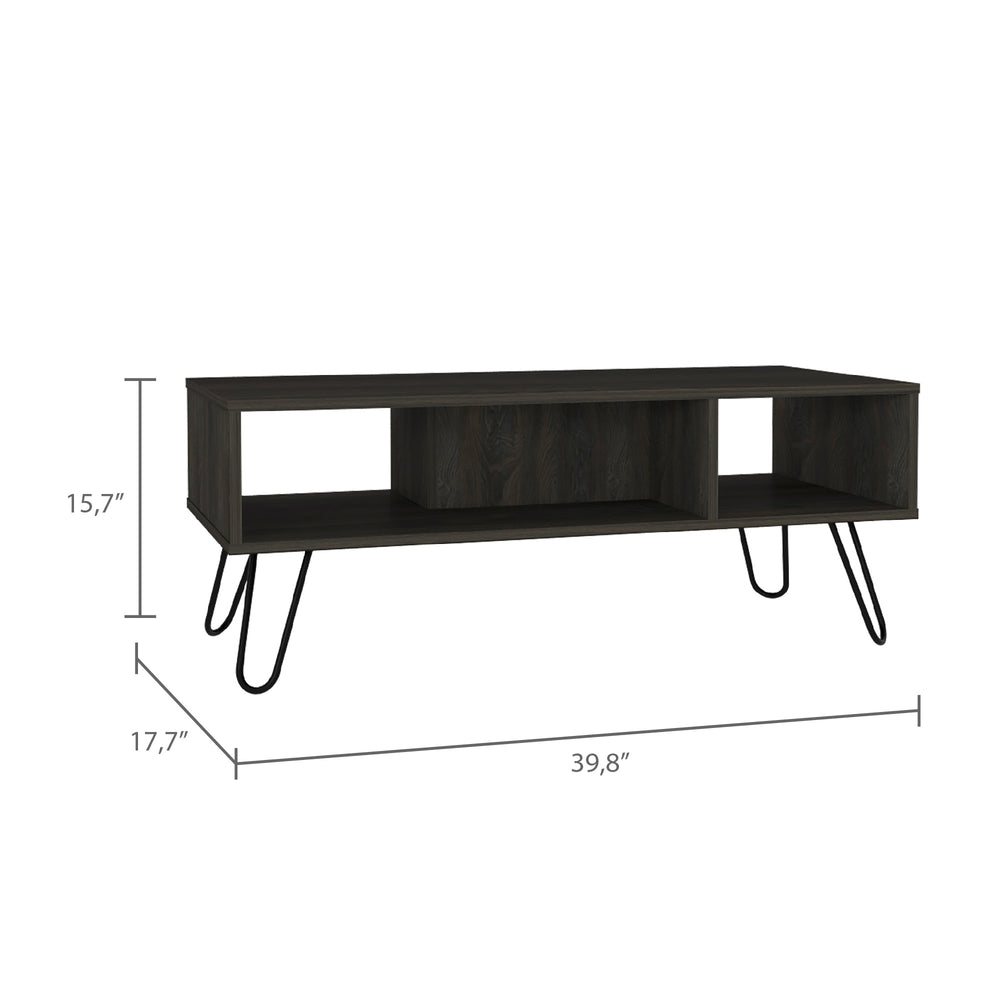 Vassel Coffee Table with 2 Open Shelves – Mid-Century Hairpin Legs