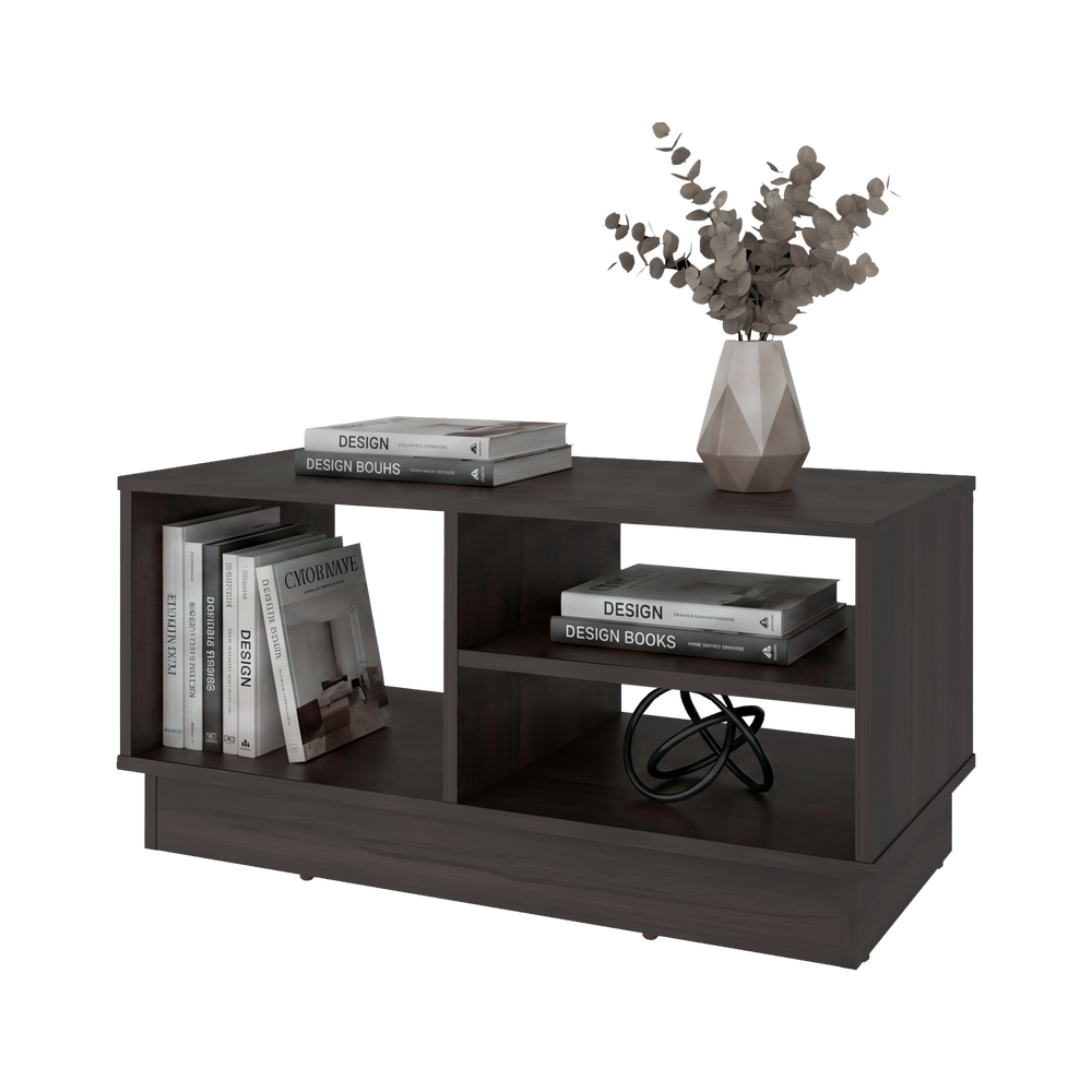 15-Inch Tununak Coffee Table with Open Storage Shelves – Living Room Center Table with 4 Compartments & Raised Base – Raised Base Design