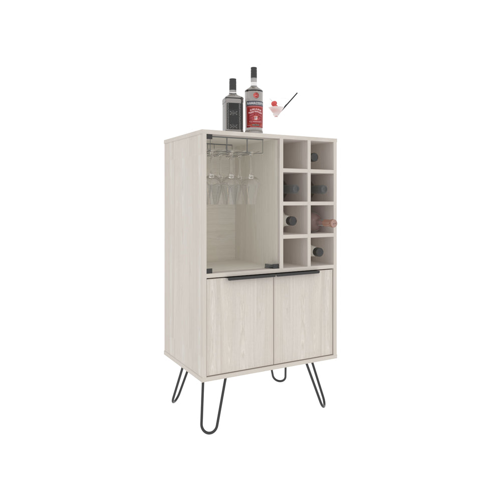 24-Inch Lutak Bar Cabinet with Double Door and 9 Open Shelves – Stemware Rack and Bottle Cubbies