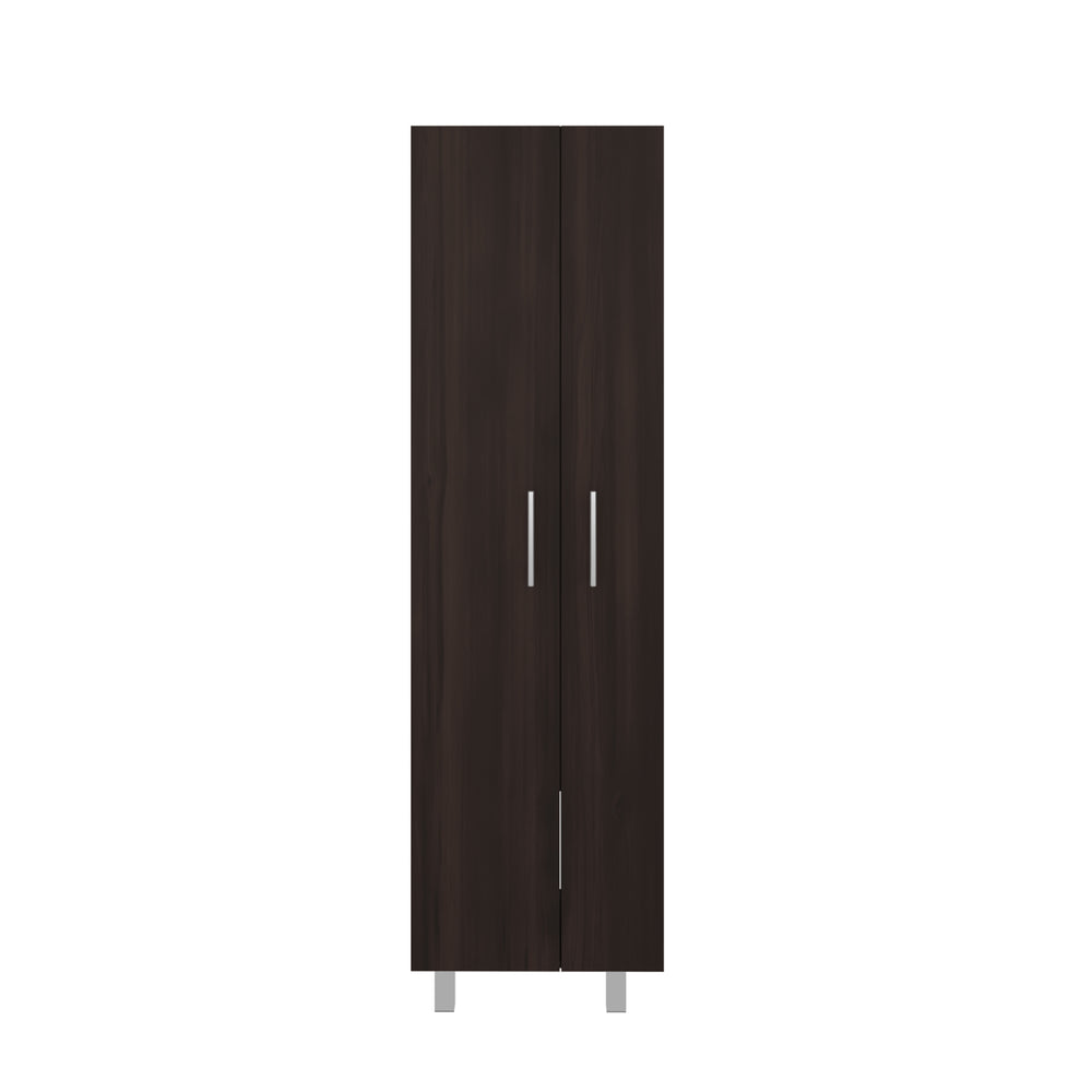 Nala Tall Cleaning Cabinet with Double Doors, Interior Shelving and a Full-Height Broom Compartment – Two Storage Zones