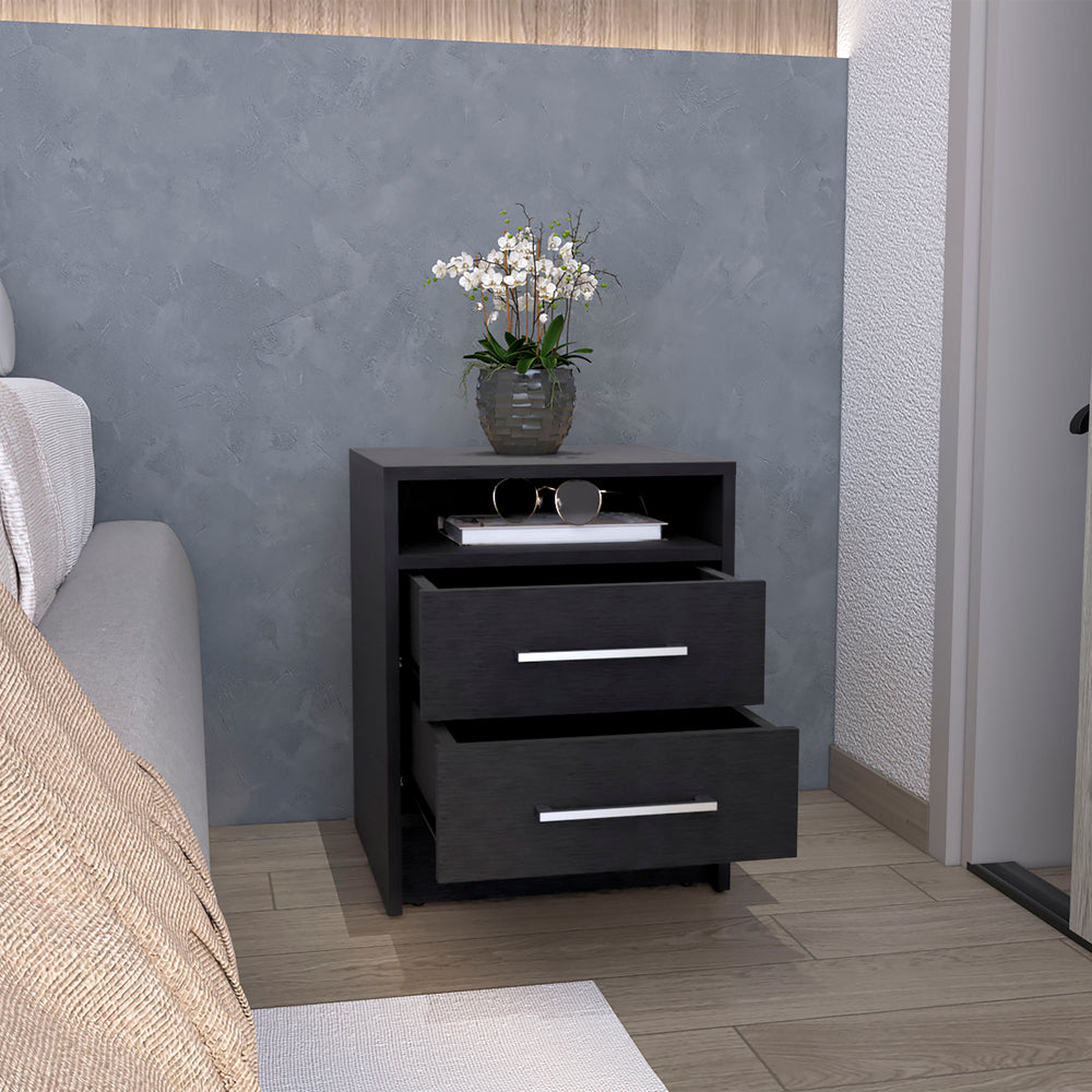 16-Inch Kelso Nightstand with 2-Drawer – Bold Black Finish