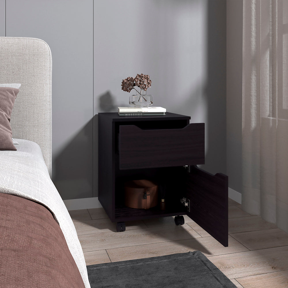 16-Inch Keota Nightstand with 1-Drawer – Rolling Caster Wheels