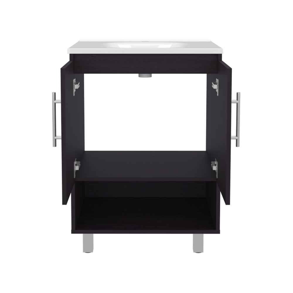 24-Inch Azure Bathroom Vanity with Sink with Double Door and 4 Open Shelves – Open Shelving Storage