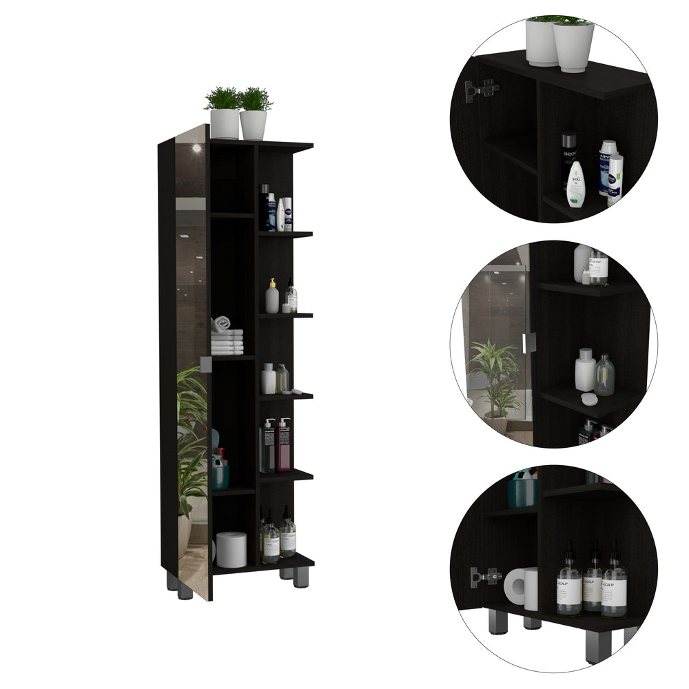 20-Inch Venus Mirror Linen Tower Cabinet with Mirror and Single Door – Coordinated Black Wengue Finish