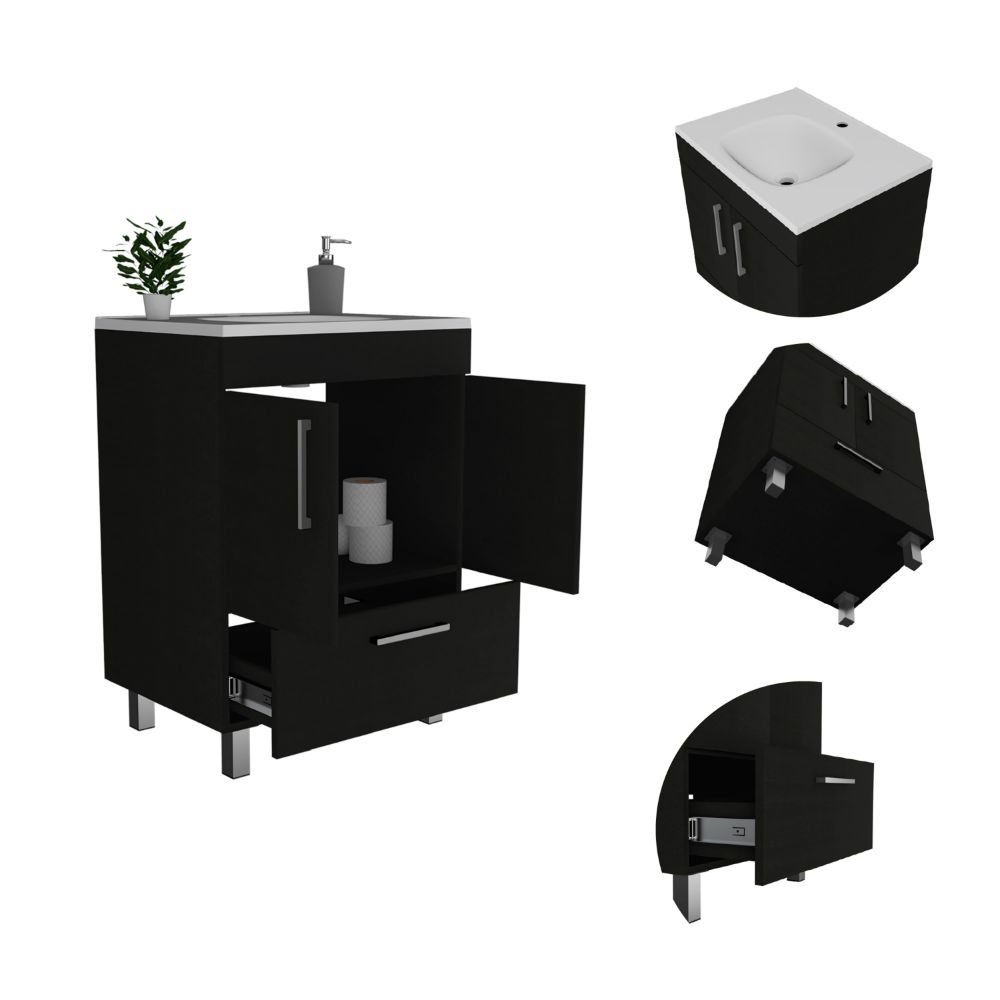 24-Inch Essential Bathroom Vanity with Sink with Double Door – Elevated Leg Design