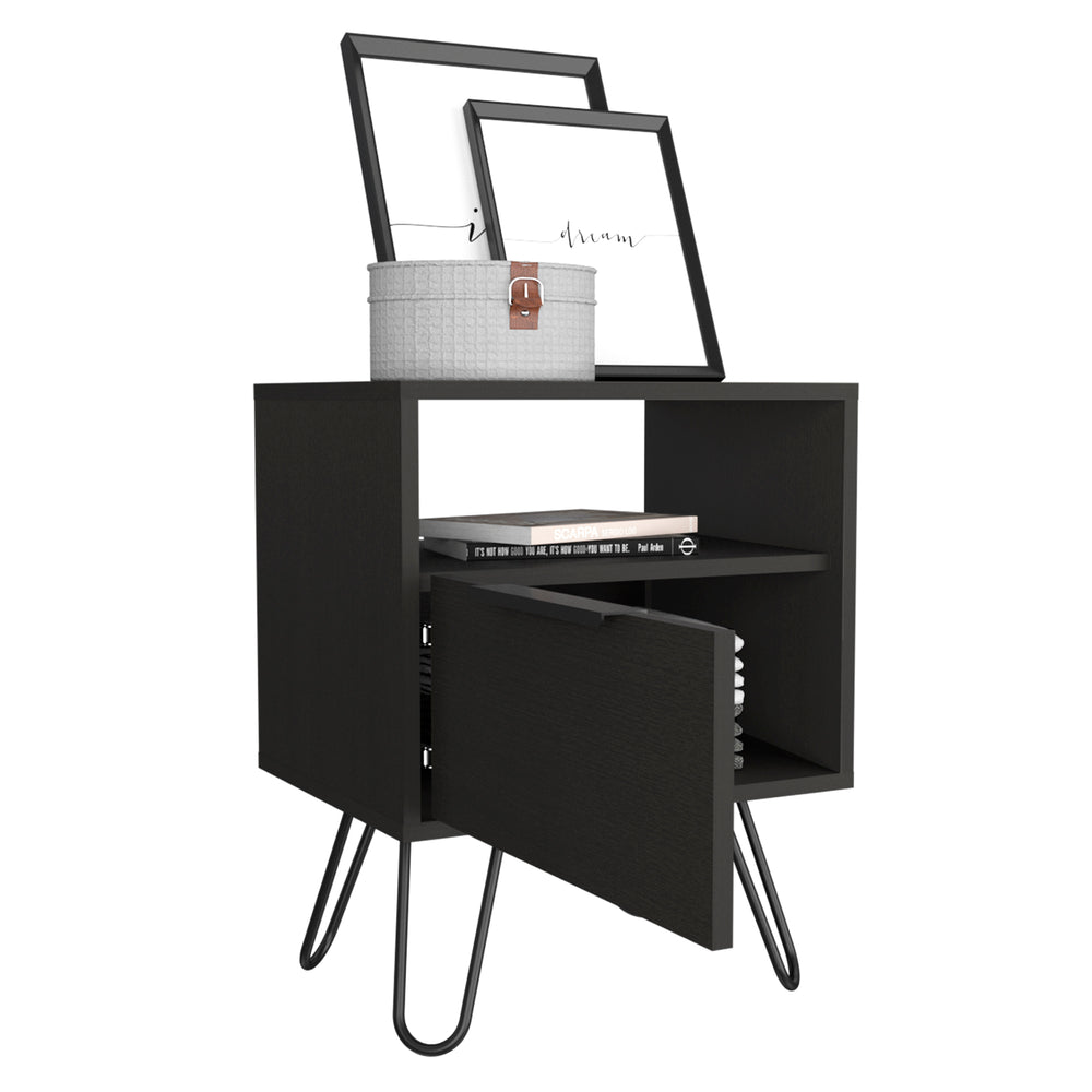 18-Inch Begonia Nightstand with Single Door – Black Manufactured Wood