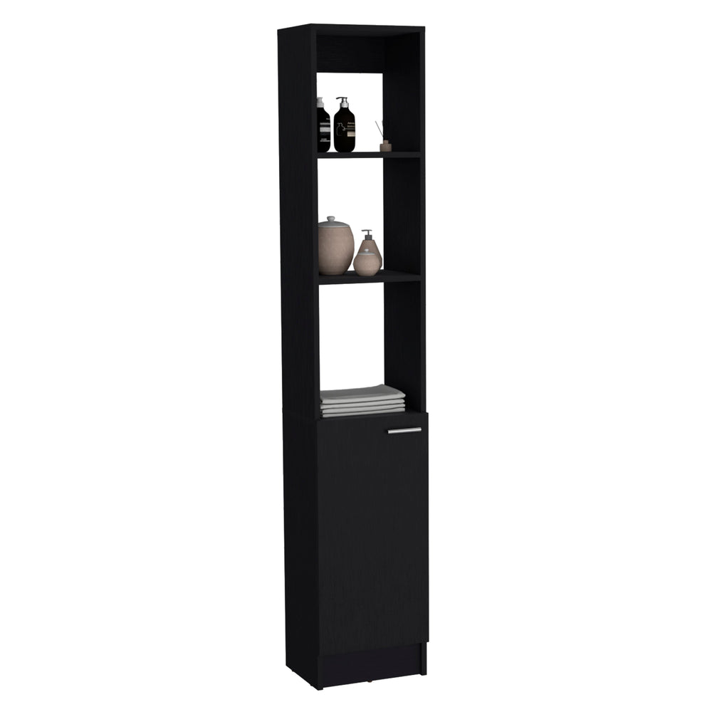 13-Inch Parks Linen Tower Cabinet with Single Door and 6 Open Shelves – Open Display Shelving