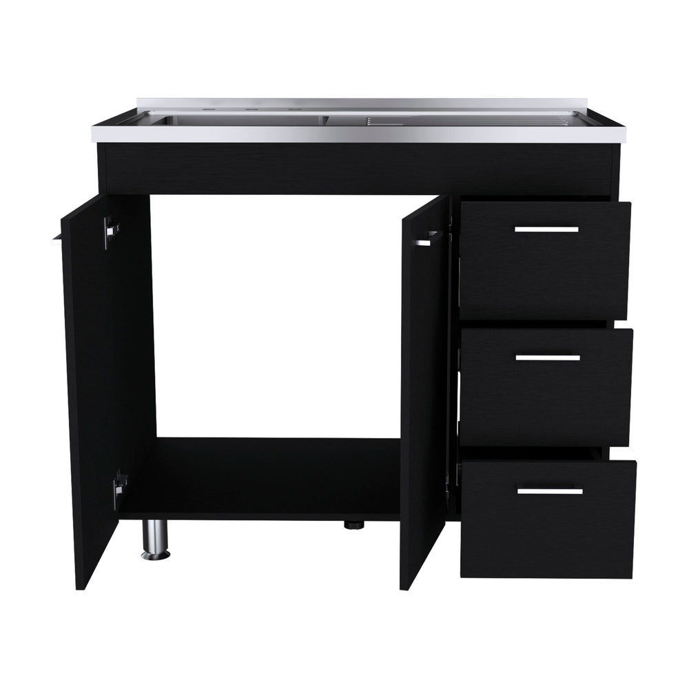 39-Inch Rushville Freestanding Utility Sink Cabinet with 3-Drawer and Double Door – Confirmed Load Rating