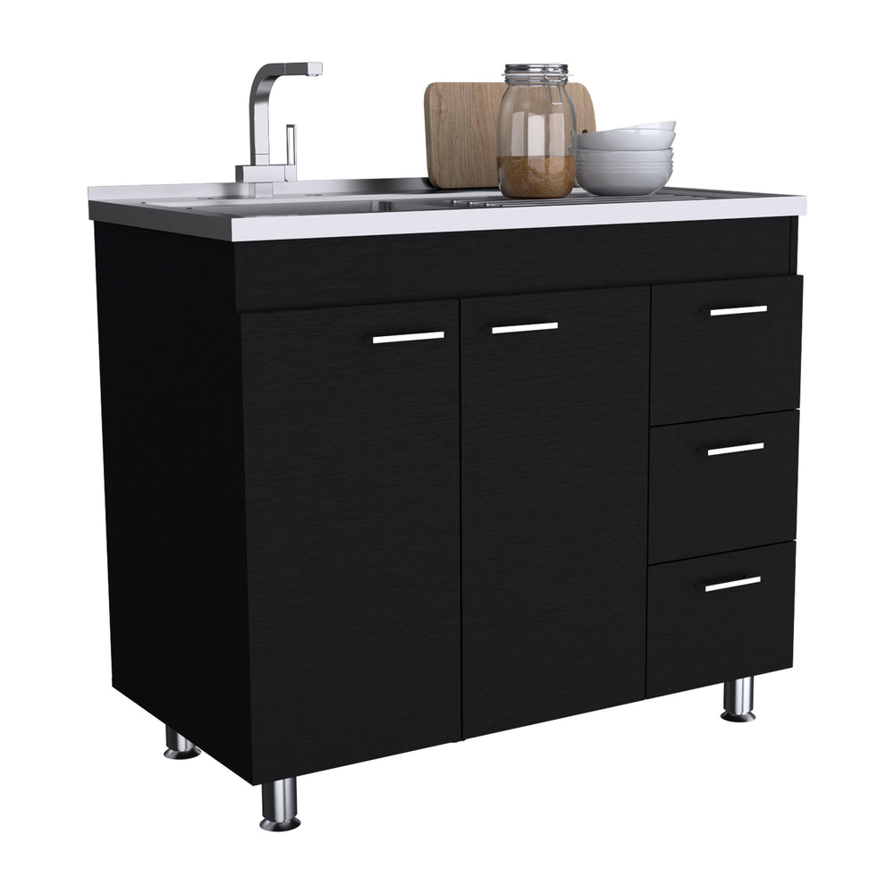 39-Inch Rushville Freestanding Utility Sink Cabinet with 3-Drawer and Double Door – Combined Drawer and Cabinet Storage