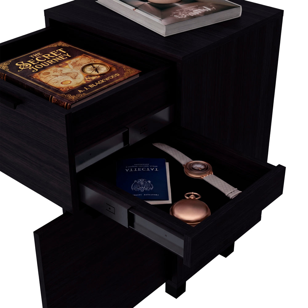 Dover Nightstand with Hidden Valuables Drawer and Black Metal Legs for the Bedroom – Compact Footprint