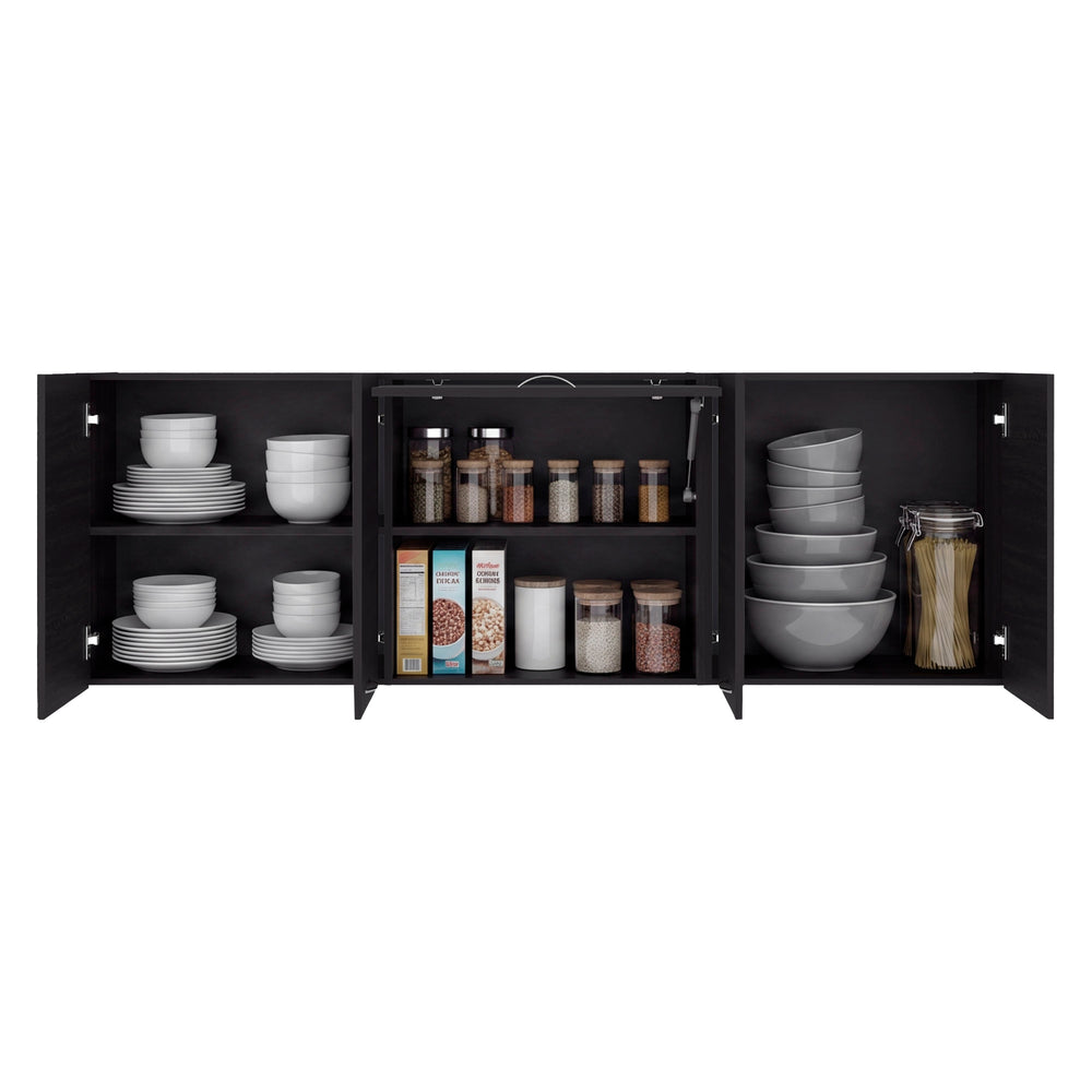 Edgeley Kitchen Wall Cabinet, Extra-Wide Wall-Mounted Cabinet with Lift-Up Door and Open Nook, Kitchen Storage – Extra-Wide Storage