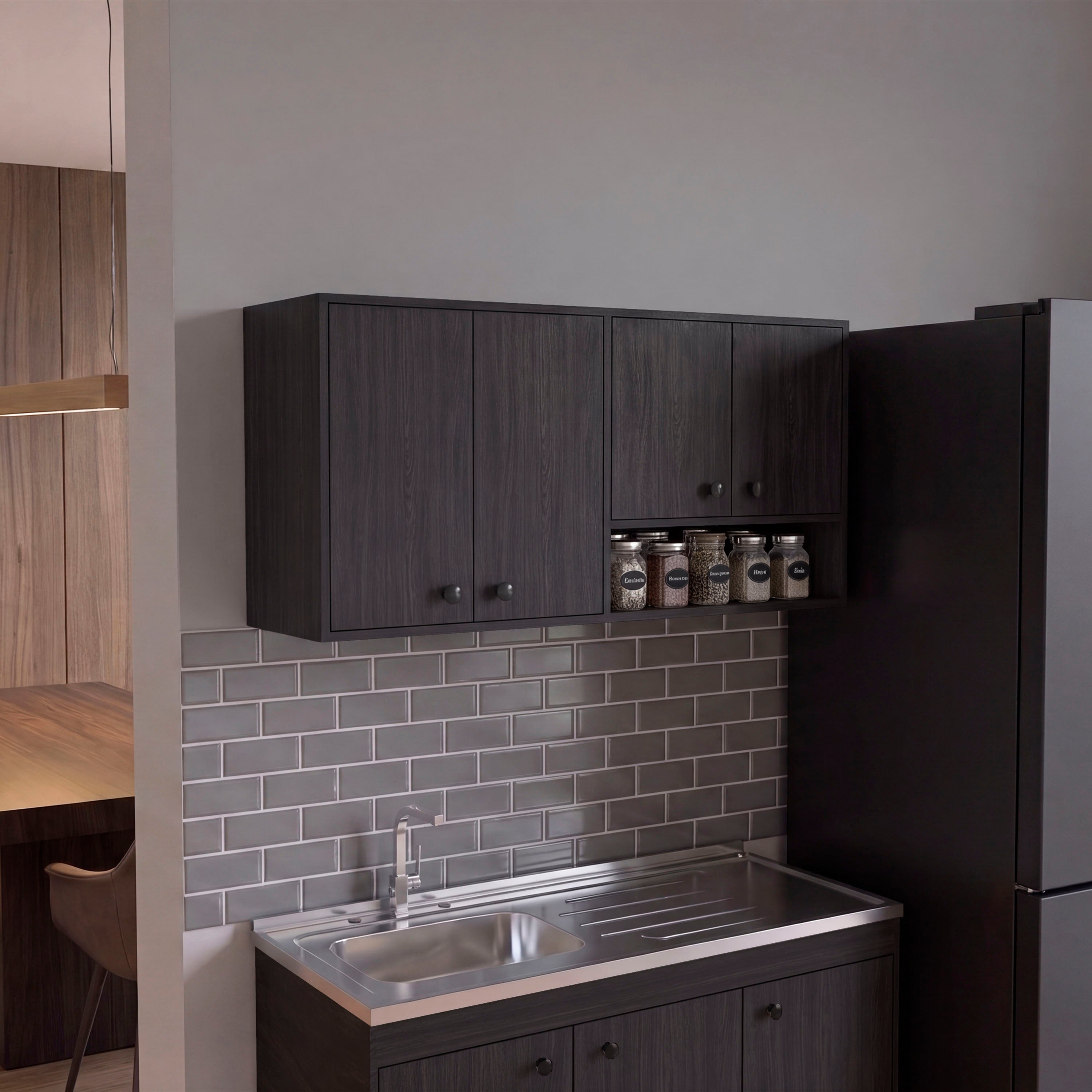 MLW 14776 - 120 Napoles wall kitchen cabinet (wengue), closed doors, styled kitchen