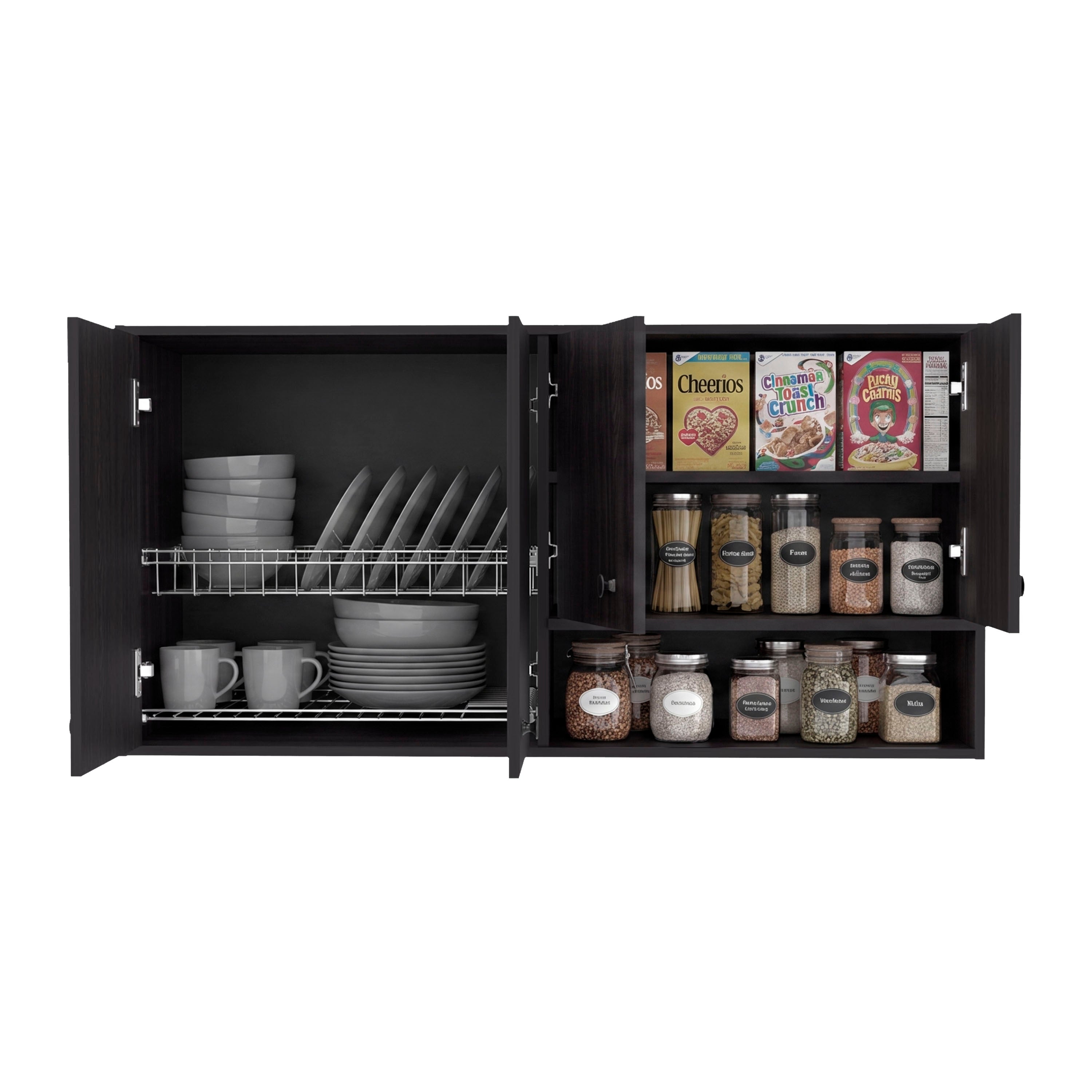 MLW 14776 - 120 Napoles wall kitchen cabinet (wengue), front view, open and styled, white background