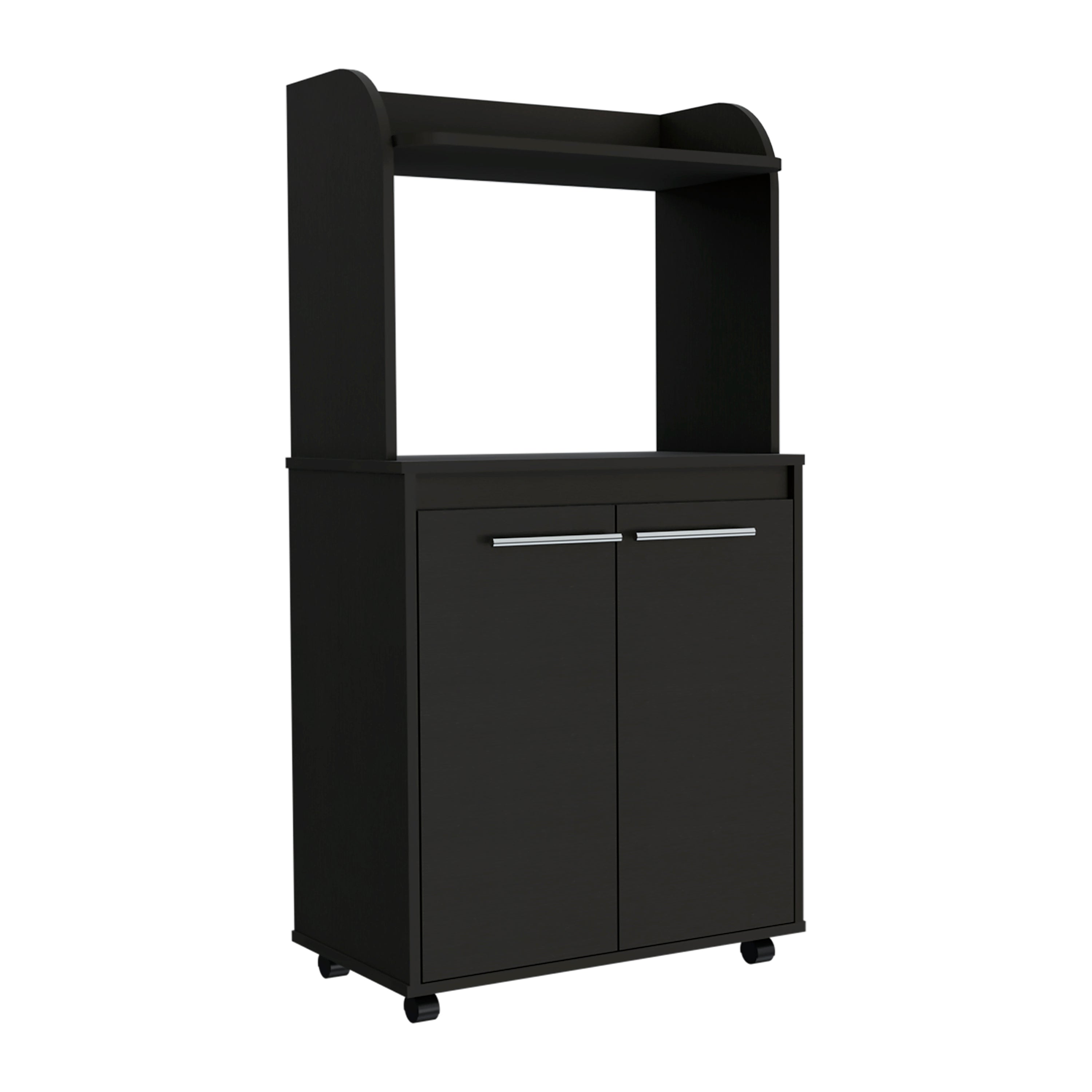 MLW 6770 - Black microwave kitchen cart, angled view, closed, white background