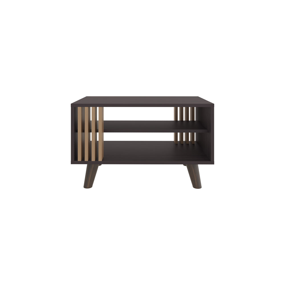 26-Inch Roann Coffee Table with Single Door and 2 Open Shelves – Mid-Century Design Accent